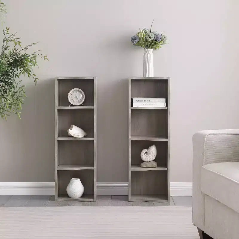 MAYEERTY 8 Layer Adjustable Shelf, Display, Ultre-thin Bookshelf with a Wavy Border Design for Living Room Gray