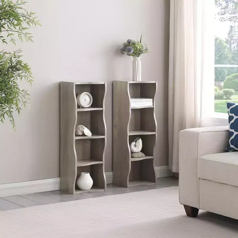 MAYEERTY 8 Layer Adjustable Shelf, Display, Ultre-thin Bookshelf with a Wavy Border Design for Living Room Gray