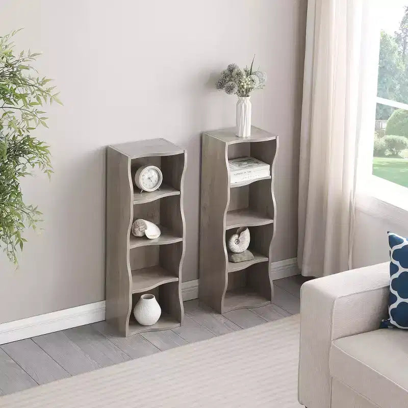 MAYEERTY 8 Layer Adjustable Shelf, Display, Ultre-thin Bookshelf with a Wavy Border Design for Living Room Gray