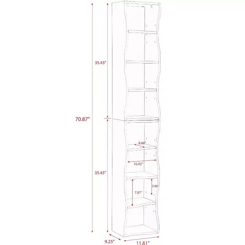 MAYEERTY 8 Layer Adjustable Shelf, Display, Ultre-thin Bookshelf with a Wavy Border Design for Living Room Gray