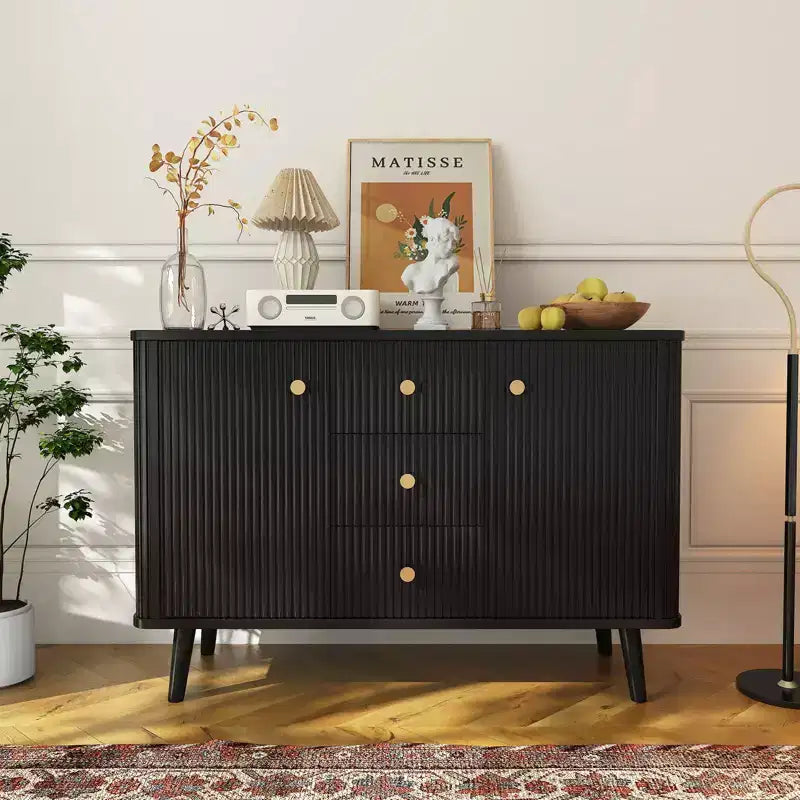 COZONY 47 Modern Fluted Sideboard Buffet Cabinet, 3 Drawers, Slim Storage Cabinet, Wood Coffee Bar Station for Dining Room, Living Room
