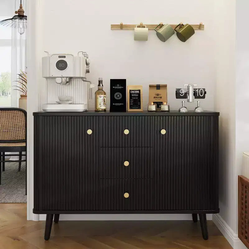 COZONY 47 Modern Fluted Sideboard Buffet Cabinet, 3 Drawers, Slim Storage Cabinet, Wood Coffee Bar Station for Dining Room, Living Room