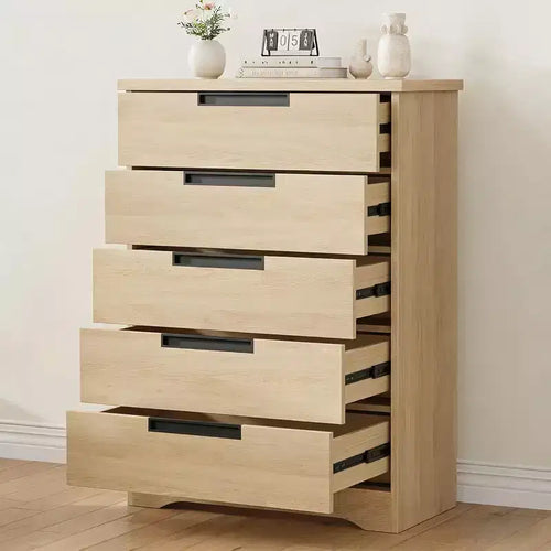 5 Wooden Drawer Dresser for Bedroom, Small Oak Dresser, Modern Minimalist Store with Built in Handles Design for Living Room, Bedroom, Entryway