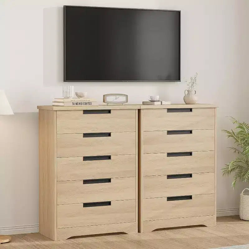 5 Wooden Drawer Dresser for Bedroom, Small Oak Dresser, Modern Minimalist Store with Built in Handles Design for Living Room, Bedroom, Entryway