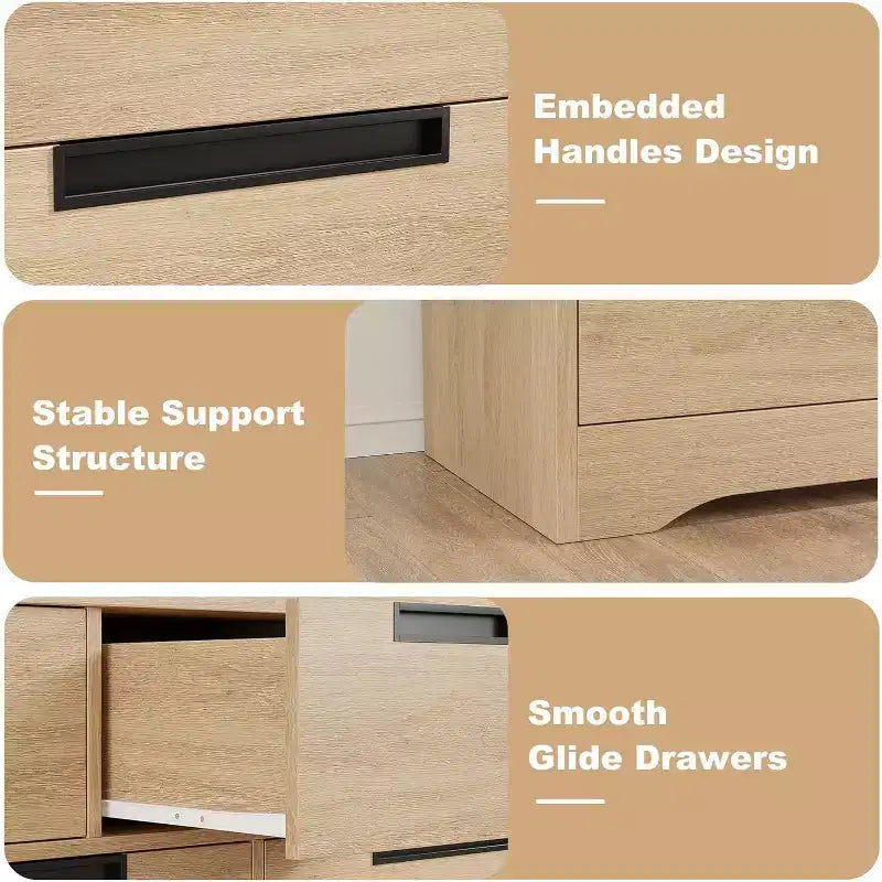 5 Wooden Drawer Dresser for Bedroom, Small Oak Dresser, Modern Minimalist Store with Built in Handles Design for Living Room, Bedroom, Entryway