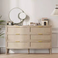 COZONY 6-Drawer Storage Chest w/ Golden Handles Natural Rattan Design for Bedroom, Living Room & Entryway