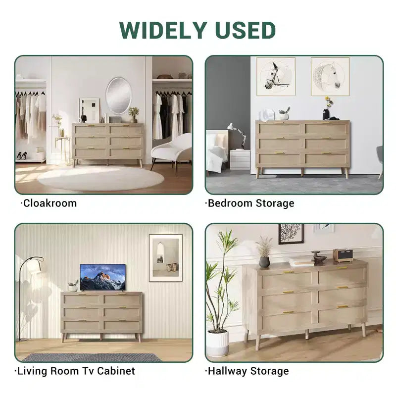 COZONY 6-Drawer Storage Chest w/ Golden Handles Natural Rattan Design for Bedroom, Living Room & Entryway