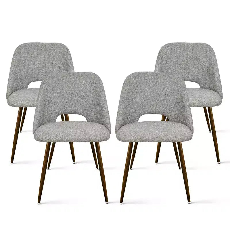 5-Piece Round Glass Dining Table Set with Upholstered Fabric Chairs, Modern Kitchen & Dining Room Furniture with Walnut Legs-Panipeachy