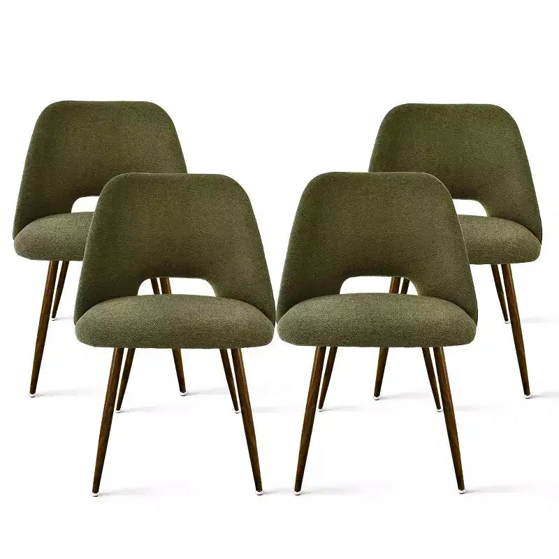 5-Piece Round Glass Dining Table Set with Upholstered Fabric Chairs, Modern Kitchen & Dining Room Furniture with Walnut Legs-Panipeachy