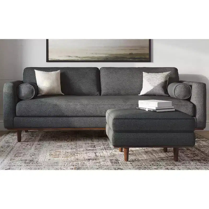 Brixley 33 inch Wide Mid-Century Modern Table Ottoman in Woven-Blend Fabric