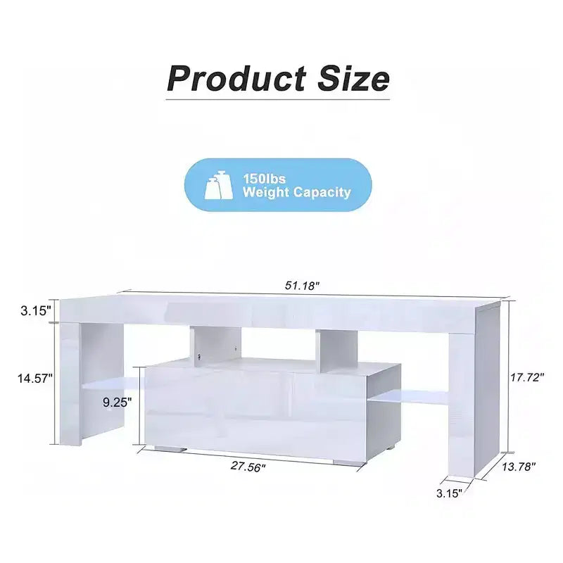 55-Inch LED TV Stand with Open Shelves & Flip Door, Modern Glass Shelf Media Console for Living Room Bedroom