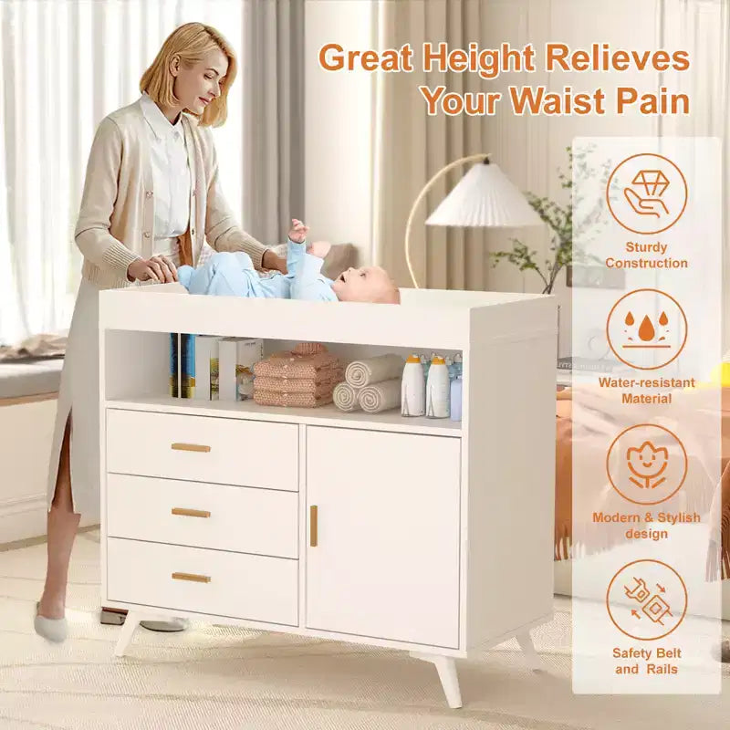 Dresser with Changing Table, Changing Table Dresser with 3 Drawers, Toddler Changing Station