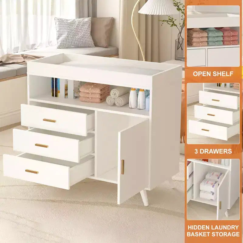 Dresser with Changing Table, Changing Table Dresser with 3 Drawers, Toddler Changing Station