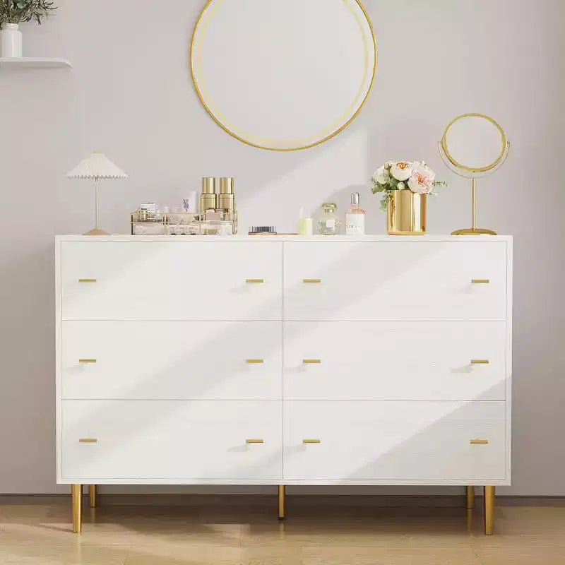 Commode 6 tiroirs pour chambre à coucher, commode rustique en bois avec poignées barre, design vintage, organisateur de commodes de rangement pour chambre à coucher, salon