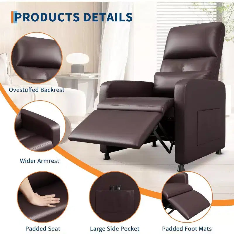 PU Leather Recliner Chair with Massage and Heat with Massage Function with Lumbar Support, Adjustable Push Back, Wide Arm
