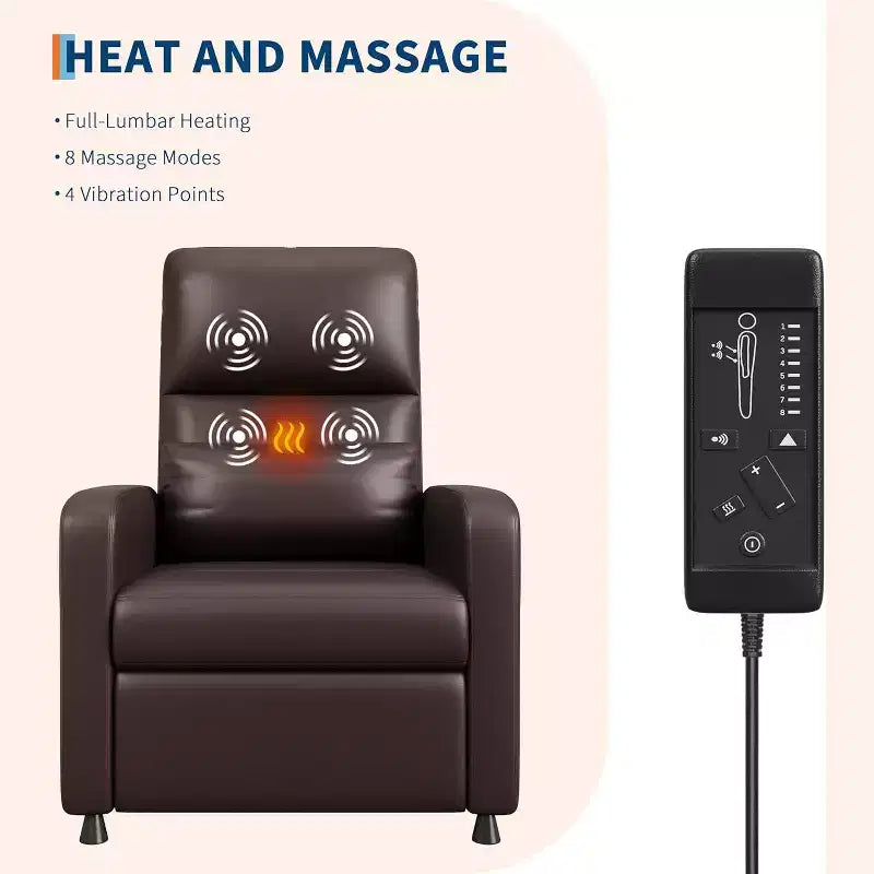 PU Leather Recliner Chair with Massage and Heat with Massage Function with Lumbar Support, Adjustable Push Back, Wide Arm