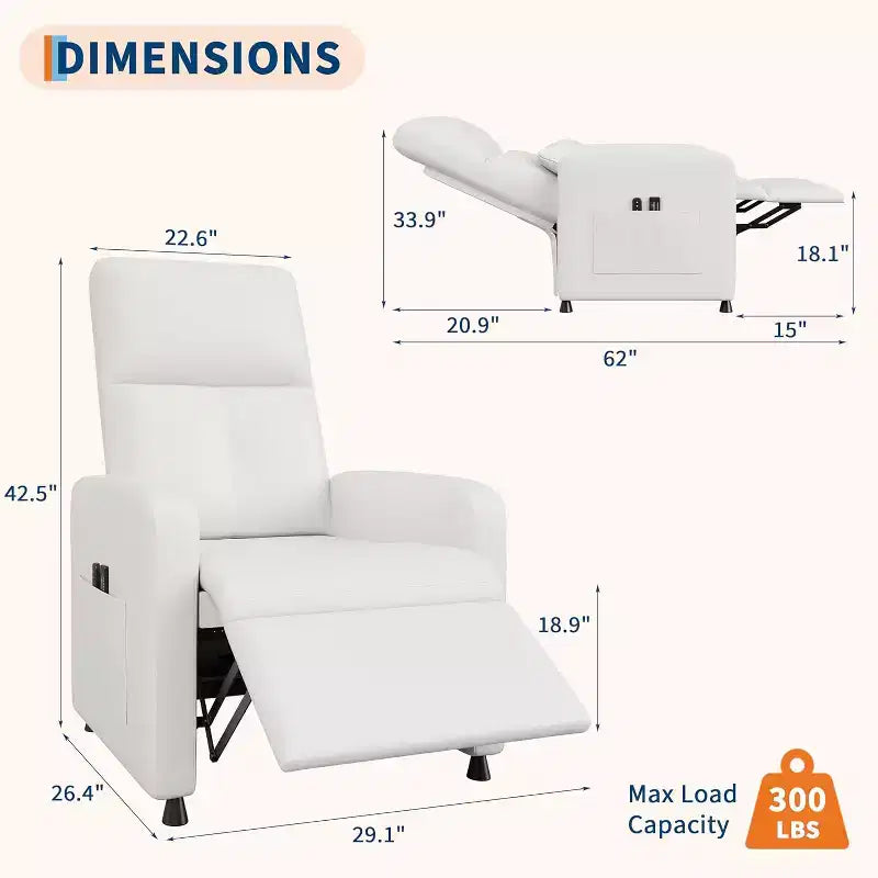 PU Leather Recliner Chair with Massage and Heat with Massage Function with Lumbar Support, Adjustable Push Back, Wide Arm