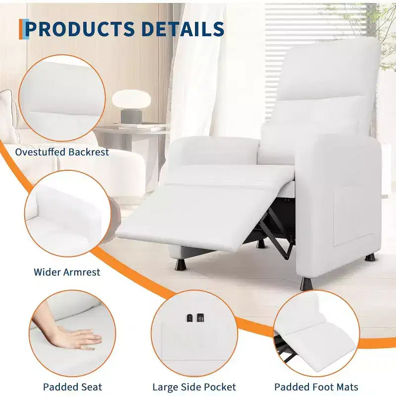 PU Leather Recliner Chair with Massage and Heat with Massage Function with Lumbar Support, Adjustable Push Back, Wide Arm