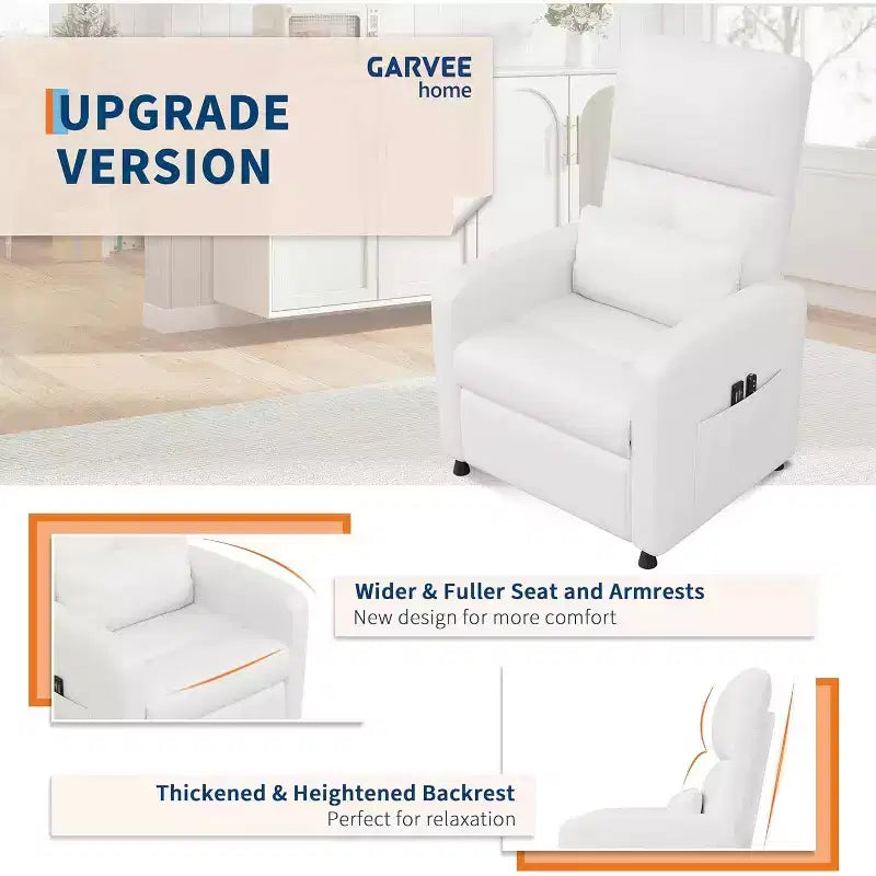 PU Leather Recliner Chair with Massage and Heat with Massage Function with Lumbar Support, Adjustable Push Back, Wide Arm