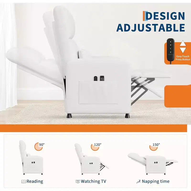 PU Leather Recliner Chair with Massage and Heat with Massage Function with Lumbar Support, Adjustable Push Back, Wide Arm