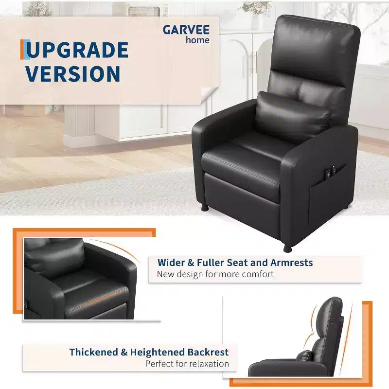 PU Leather Recliner Chair with Massage and Heat with Massage Function with Lumbar Support, Adjustable Push Back, Wide Arm