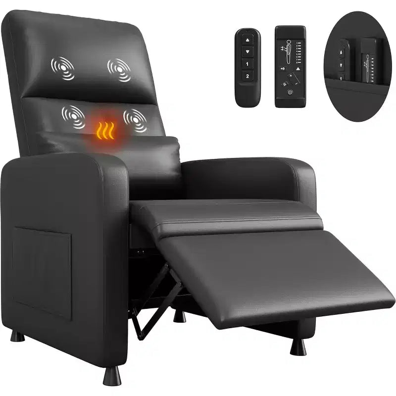 PU Leather Recliner Chair with Massage and Heat with Massage Function with Lumbar Support, Adjustable Push Back, Wide Arm