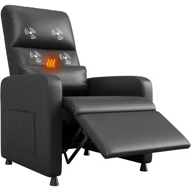 PU Leather Recliner Chair with Massage and Heat with Massage Function with Lumbar Support, Adjustable Push Back, Wide Arm