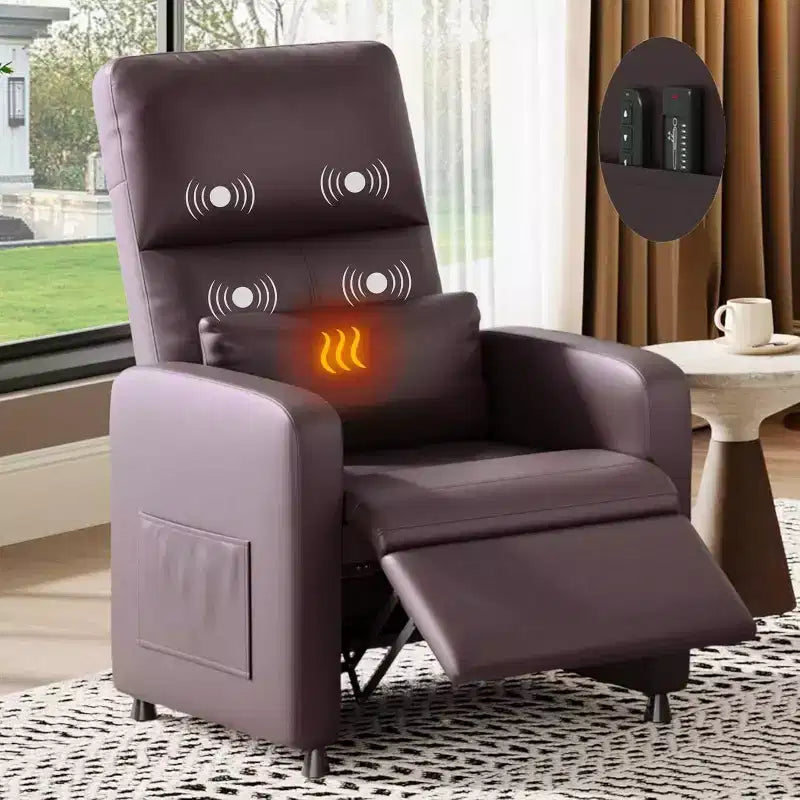 Fauteuil inclinable en similicuir avec massage et chaleur avec fonction de massage et support lombaire, dossier inclinable réglable, accoudoir large