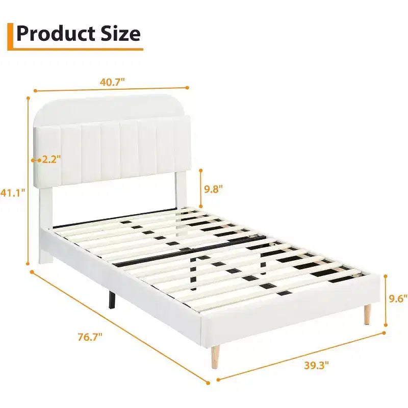 GustoWave Full Size Upholstered Platform Bed Frame with Storage Headboard & Bookshelf for Kids or Teens