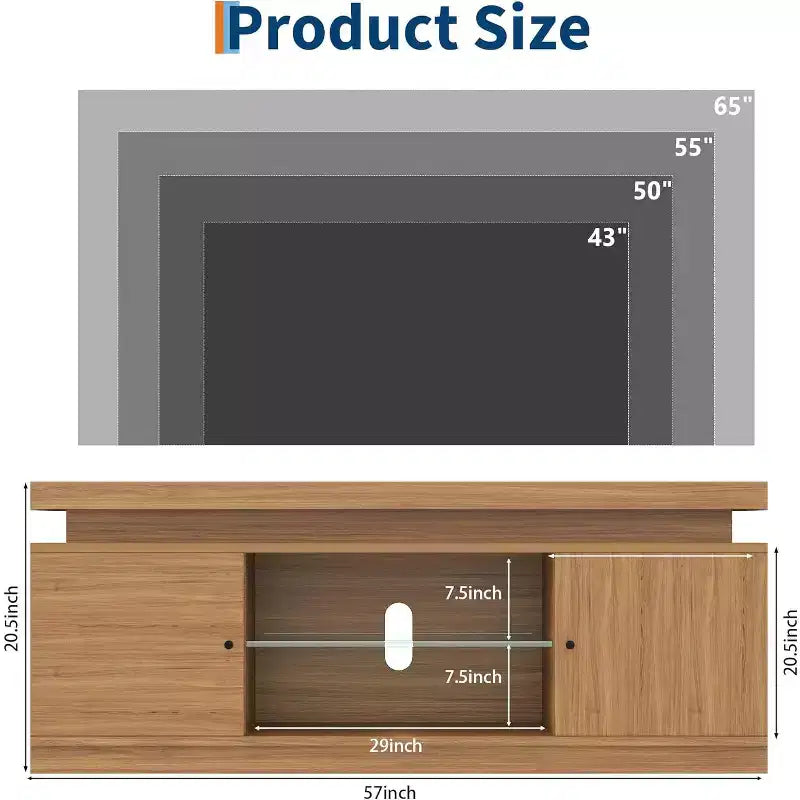 63'' TV Stand, Entertainment Center with Storage and Adjustable Shelf, Modern Media Console for Living Room