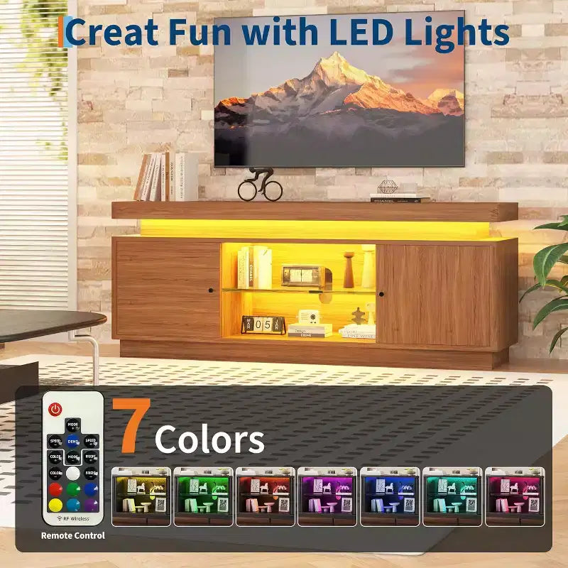 63'' TV Stand, Entertainment Center with Storage and Adjustable Shelf, Modern Media Console for Living Room