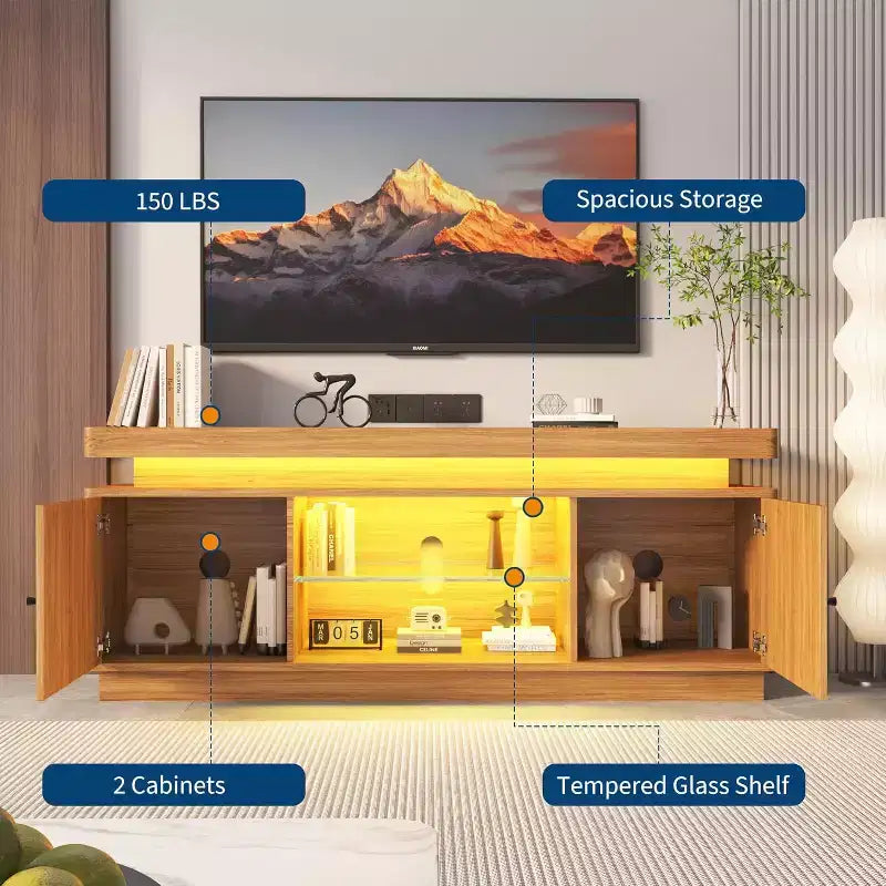 63'' TV Stand, Entertainment Center with Storage and Adjustable Shelf, Modern Media Console for Living Room