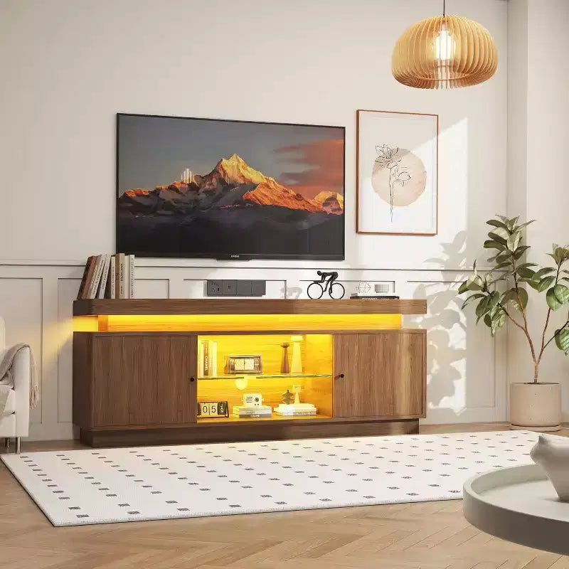 63'' TV Stand, Entertainment Center with Storage and Adjustable Shelf, Modern Media Console for Living Room