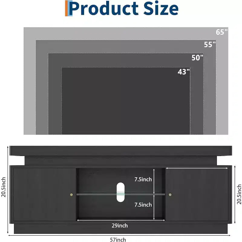 63'' TV Stand, Entertainment Center with Storage and Adjustable Shelf, Modern Media Console for Living Room