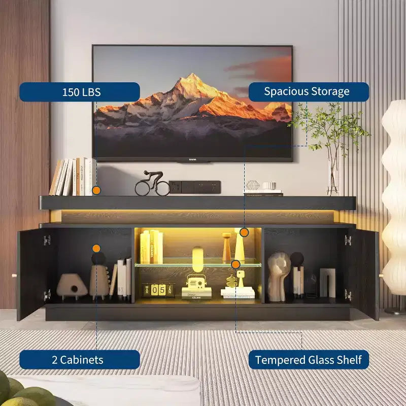 63'' TV Stand, Entertainment Center with Storage and Adjustable Shelf, Modern Media Console for Living Room