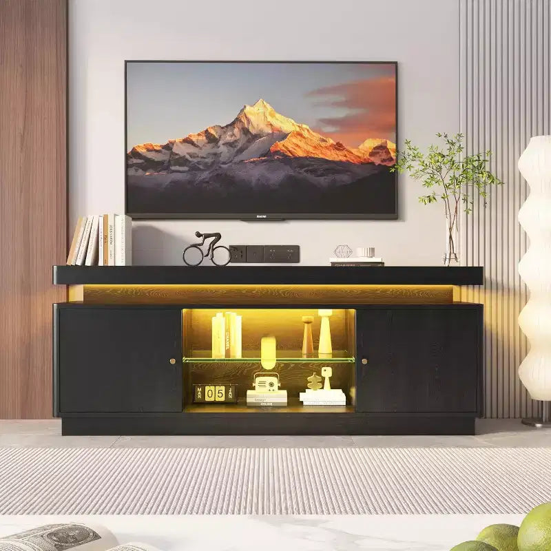 63'' TV Stand, Entertainment Center with Storage and Adjustable Shelf, Modern Media Console for Living Room