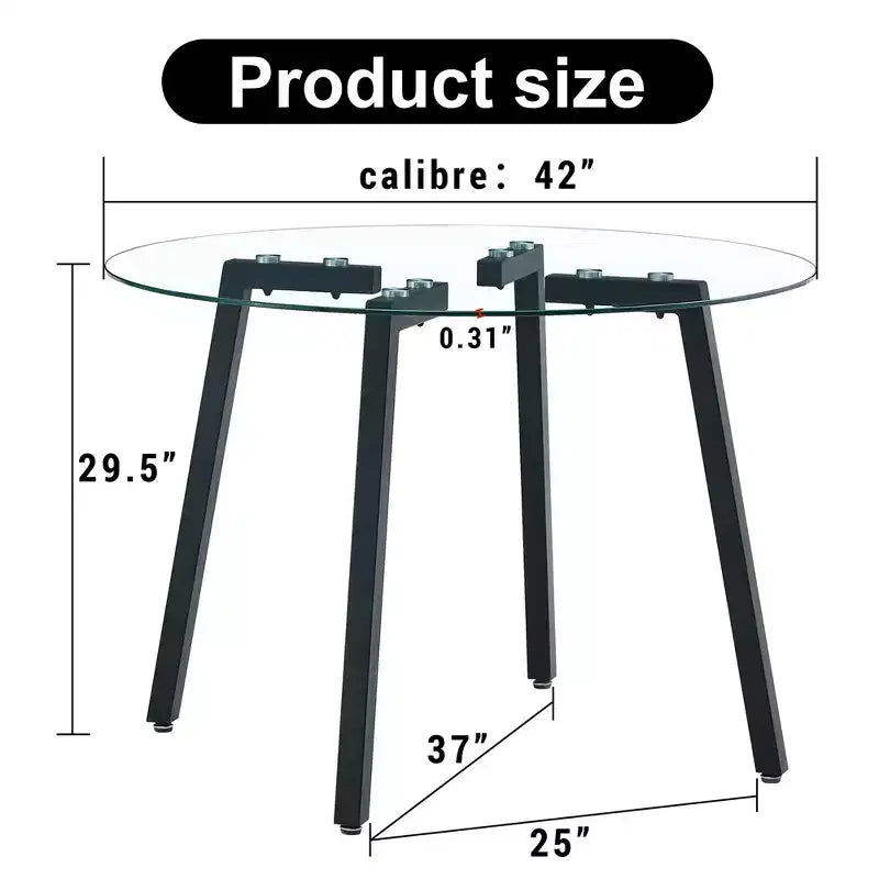 Coffee Table, Modern Minimalist Style Circular Transparent Tempered Glass Table, Tempered Glass Tabletop, Metal Table Legs Black