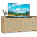 TV Stand for 65 Inch TV, Wood Entertainment Center with Glass Door Storage Cabinet, Entertainment Center Console Table for TV for Living Room