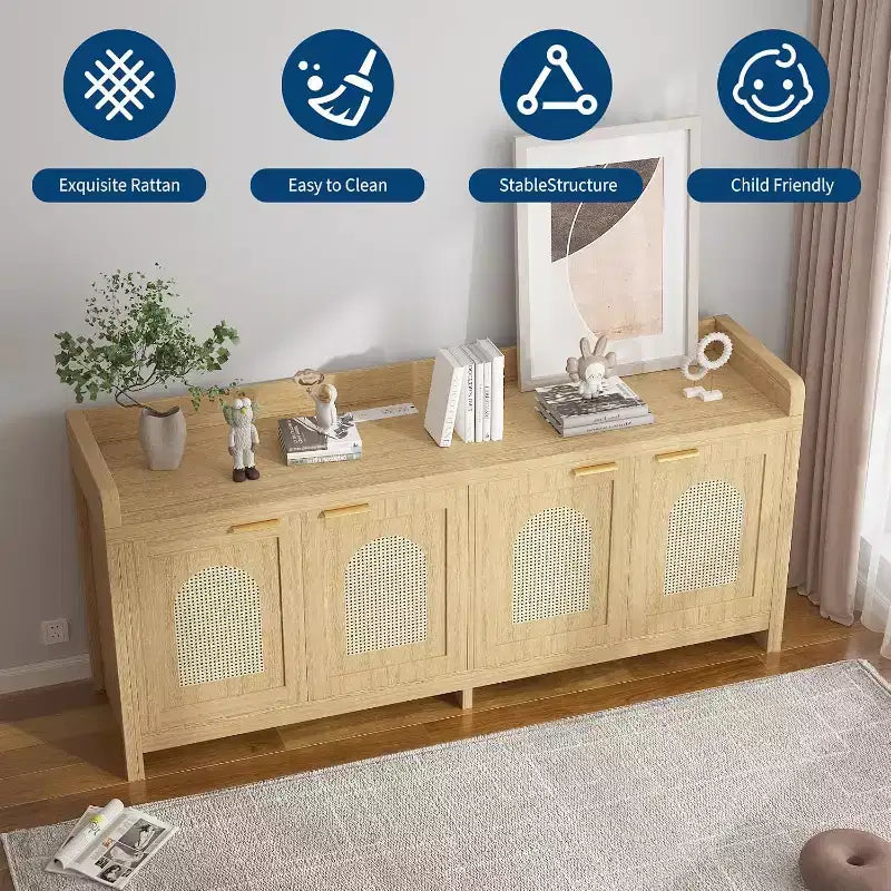 TV Stand for 65 Inch TV, Wood Entertainment Center with Glass Door Storage Cabinet, Entertainment Center Console Table for TV for Living Room