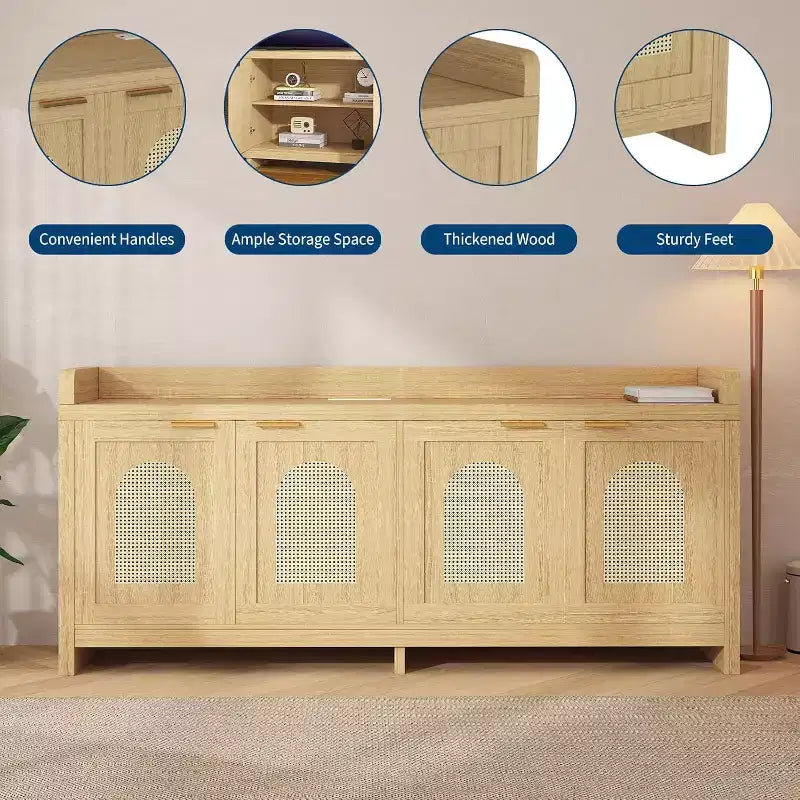 TV Stand for 65 Inch TV, Wood Entertainment Center with Glass Door Storage Cabinet, Entertainment Center Console Table for TV for Living Room