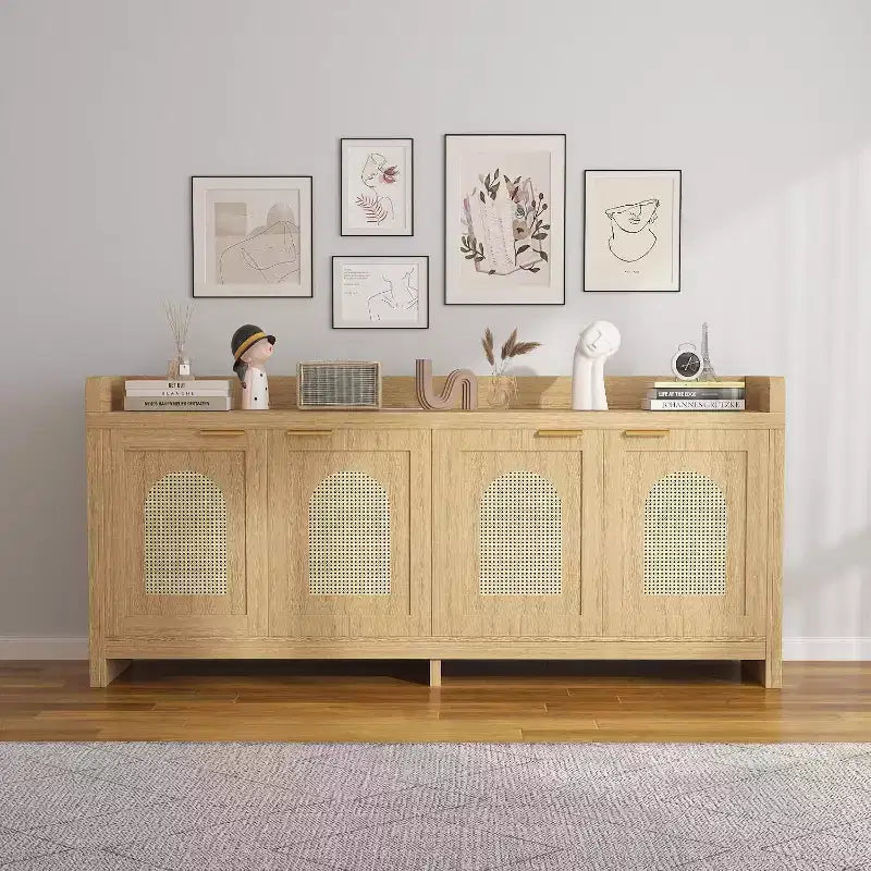 TV Stand for 65 Inch TV, Wood Entertainment Center with Glass Door Storage Cabinet, Entertainment Center Console Table for TV for Living Room