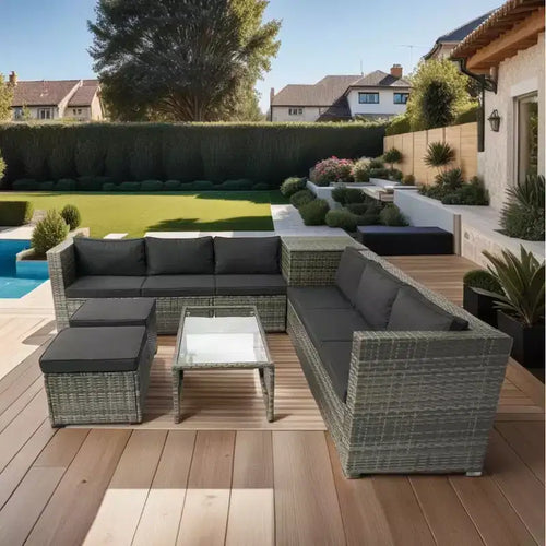 8 Piece Patio Sectional Furniture Sofa Set, Wicker Rattan Outdoor Conversation Sofa with Storage Box, for Balcony, Porch, Backyard, Deck