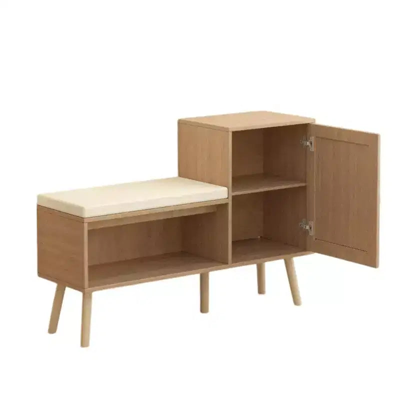 JVNOXK 2-in-1 Shoe Cabinet Storage Bench, PP Rattan Shoe Cabinet with 2 Adjustable Shelves and Removable Cushion, Shoe Organization Storage Cabinet