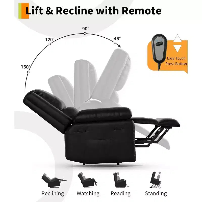 PU Leather Recliner Chair - Heat and Massage, Lift Recliner for Elderly & Mobility Impaired, Adjustable Back and Legs, Heavy Duty Lift Chair