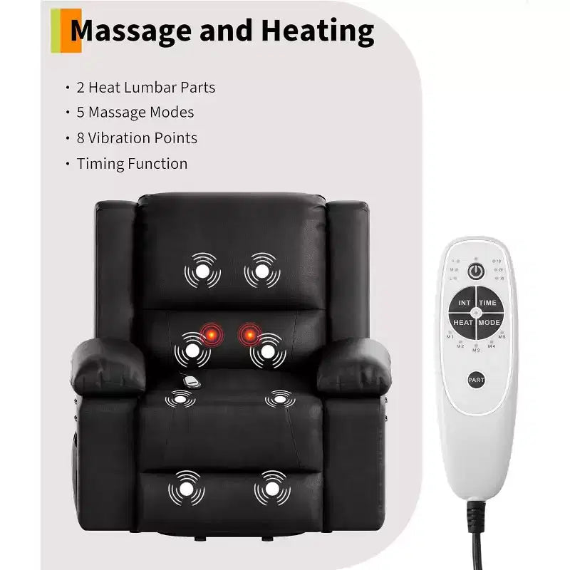 PU Leather Recliner Chair - Heat and Massage, Lift Recliner for Elderly & Mobility Impaired, Adjustable Back and Legs, Heavy Duty Lift Chair
