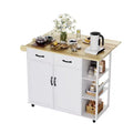Kitchen Island Cart with Rolling Design, Drop Leaf, 2 Storage Cabinets, 2 Drawers, 3-Tier Spice Racks, and Towel Holder for Home Dining Room