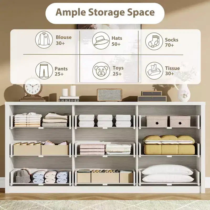 9 Drawer Dresser for Bedroom  Wide Modern Chest of Drawers, Large Wood Dresser Storage Organizer for Living Room, Hallway & Entryway