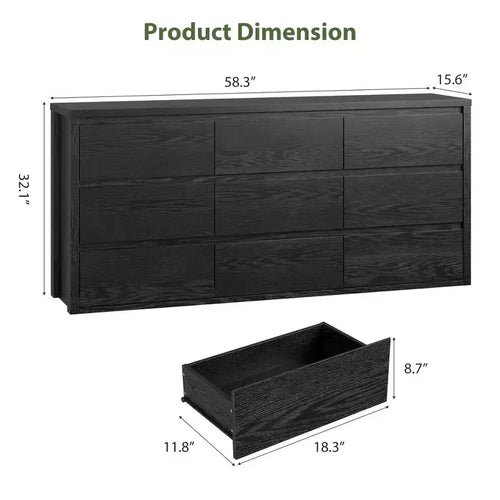 Commode 9 tiroirs pour chambre à coucher, grande commode moderne, organisateur de rangement en bois pour salon, couloir et entrée
