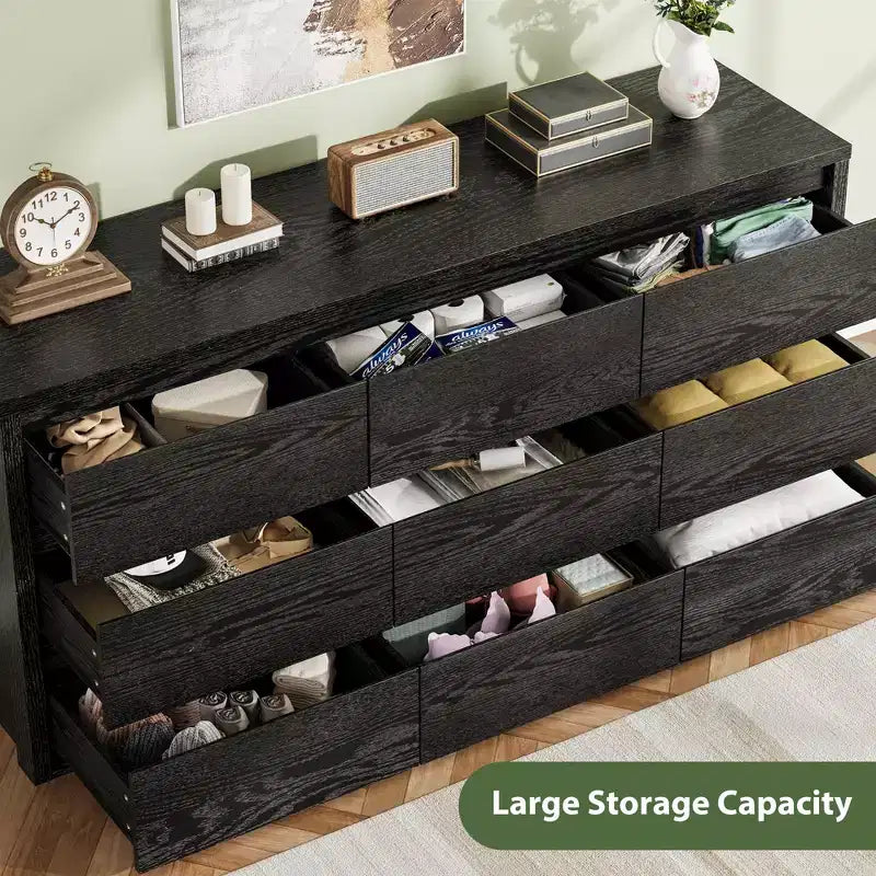 9 Drawer Dresser for Bedroom  Wide Modern Chest of Drawers, Large Wood Dresser Storage Organizer for Living Room, Hallway & Entryway