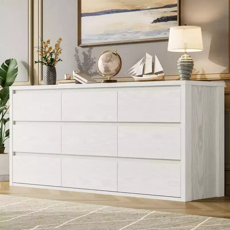 Commode 9 tiroirs pour chambre à coucher, grande commode moderne, organisateur de rangement en bois pour salon, couloir et entrée